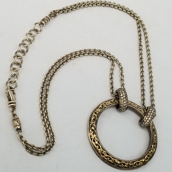 Charles Krypell 18k Gold Brown Pave Diamond Sterling silver Circle Necklace - Picture 6 of 16